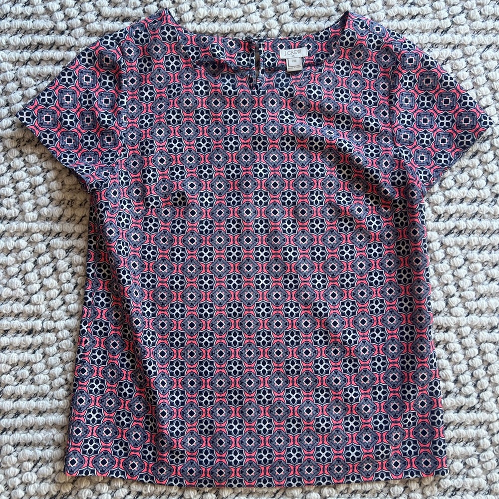 J. Crew XXS Blue and Pink Patterned Women's Top